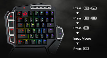 Redragon K585 PRO Wireless One-Handed Mechanical Keyboard 42 Keys 3-Mode RGB 7 Onboard Macro Keys Detachable Wrist Support