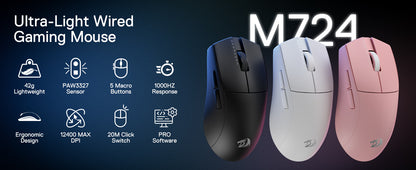 Rato Gaming Redragon M724 com Fio 42G Ultraleve, 12,400 DPI Máx., Ótico, 5 Botões Programáveis
