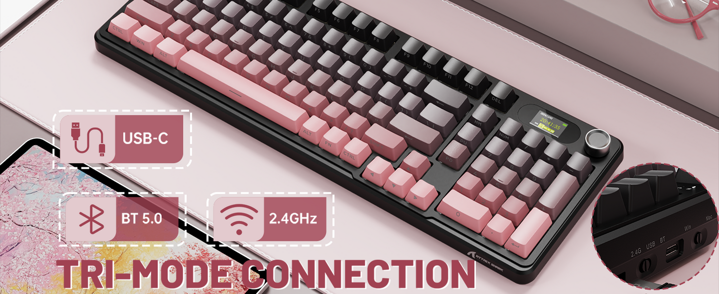 ATTACK SHARK X98 RGB Wireless Mechanical Keyboard,LED Smart Display&Knob, Hot Swappable,Pre-lubed Linear Switches