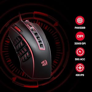 Mouse de gaming MMO Redragon M990, 32000 DPI, de înaltă precizie, cu fir, RGB, cu 23 de butoane programabile și 16 taste macro laterale