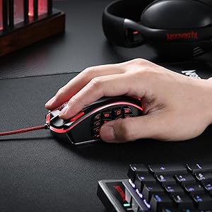 Mouse de gaming MMO Redragon M990, 32000 DPI, de înaltă precizie, cu fir, RGB, cu 23 de butoane programabile și 16 taste macro laterale